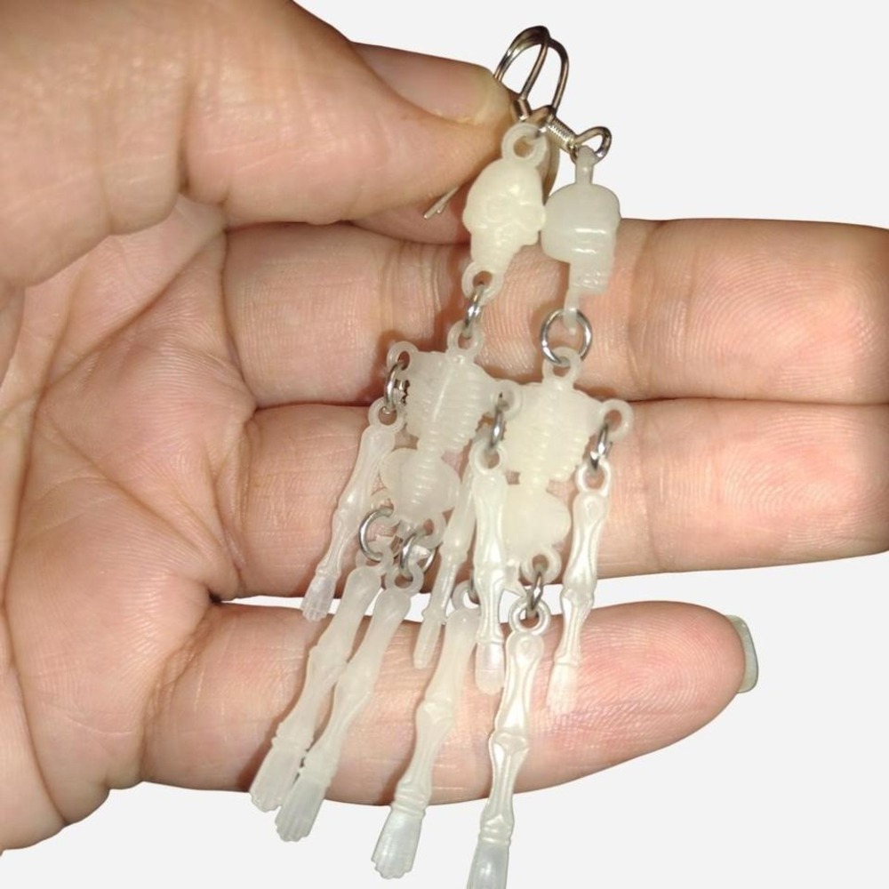 Skeleton earrings glow in the dark punk grunge scene rocker alt vampy Halloween